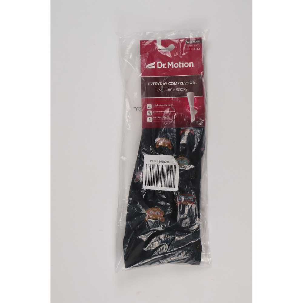 Dr Motion Womens Knee High Socks Everyday Compression Sloth Black 4-10 NWT